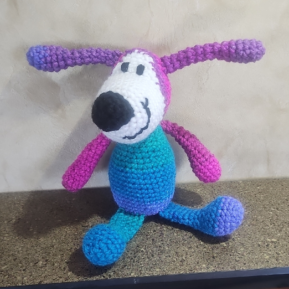 Colourful Crochet Dog Toy Pink Teal Blue White Black New 100% Acyril Yarn